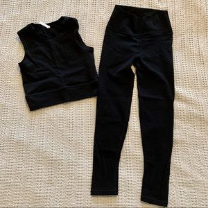 Athleta Matching Black Set Lasercut Design Sz S/M